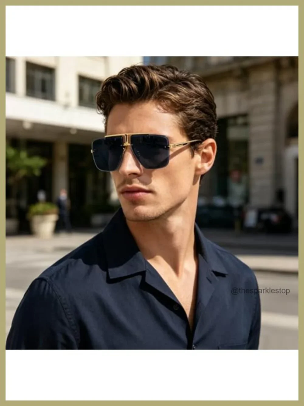 Rimless Oversized Square Sunglasses UV400 Protection Metal Frame